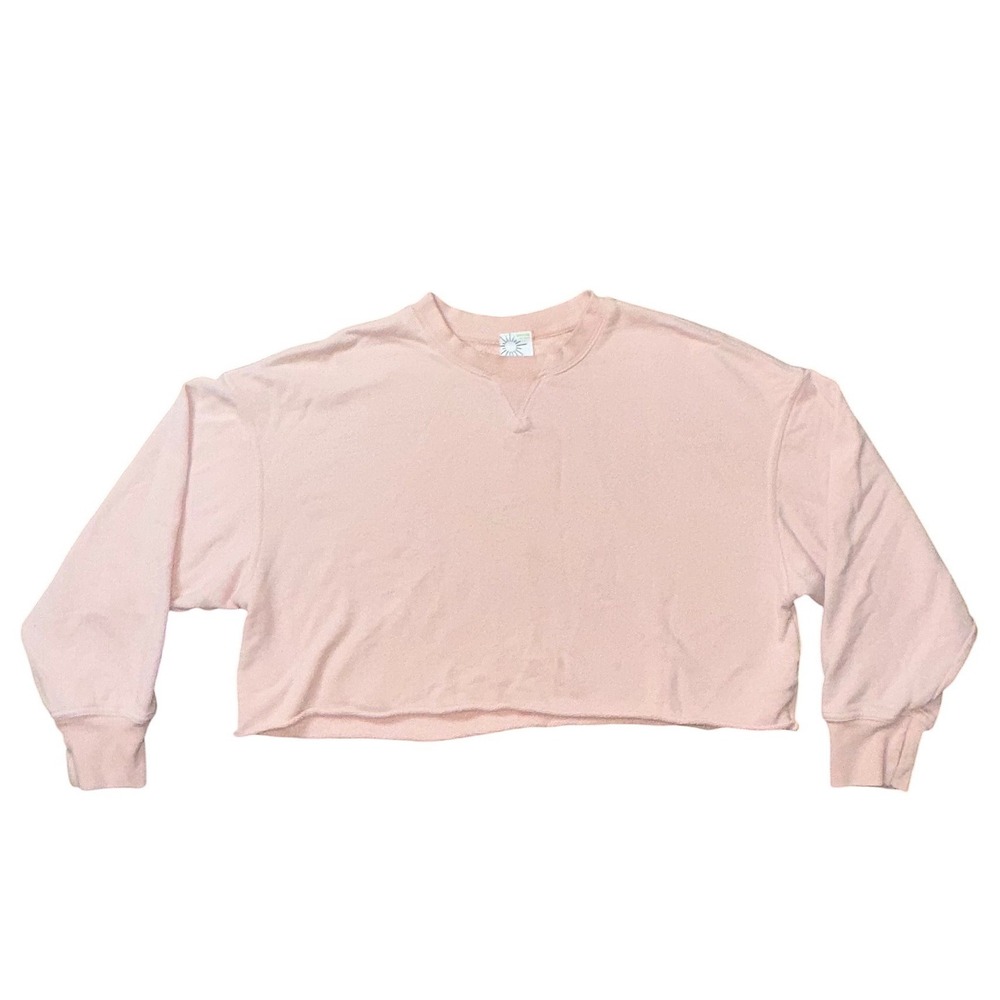OFFLINE by Aerie Womens Pink Cropped Crew Neck Sweatshirt Raw Hem Size M 1700